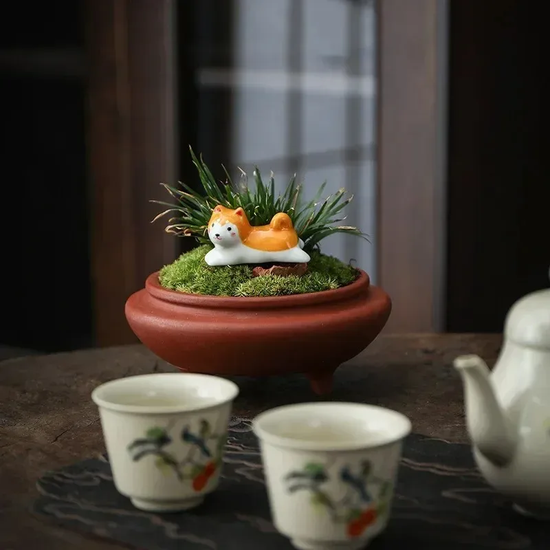 Japanese Style Underglaze Ceramic Cute Dog Chopstick Holder Tableware Restaurant Simple Oval Spoon Bracket Utensil for Kitchen