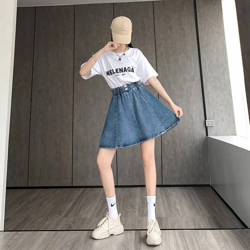 Large Denim Women's Skirts Faldas Para Mujeres New High Waisted A-Line Loose And Slim Sports Casual Short Elastic Waist Skirt