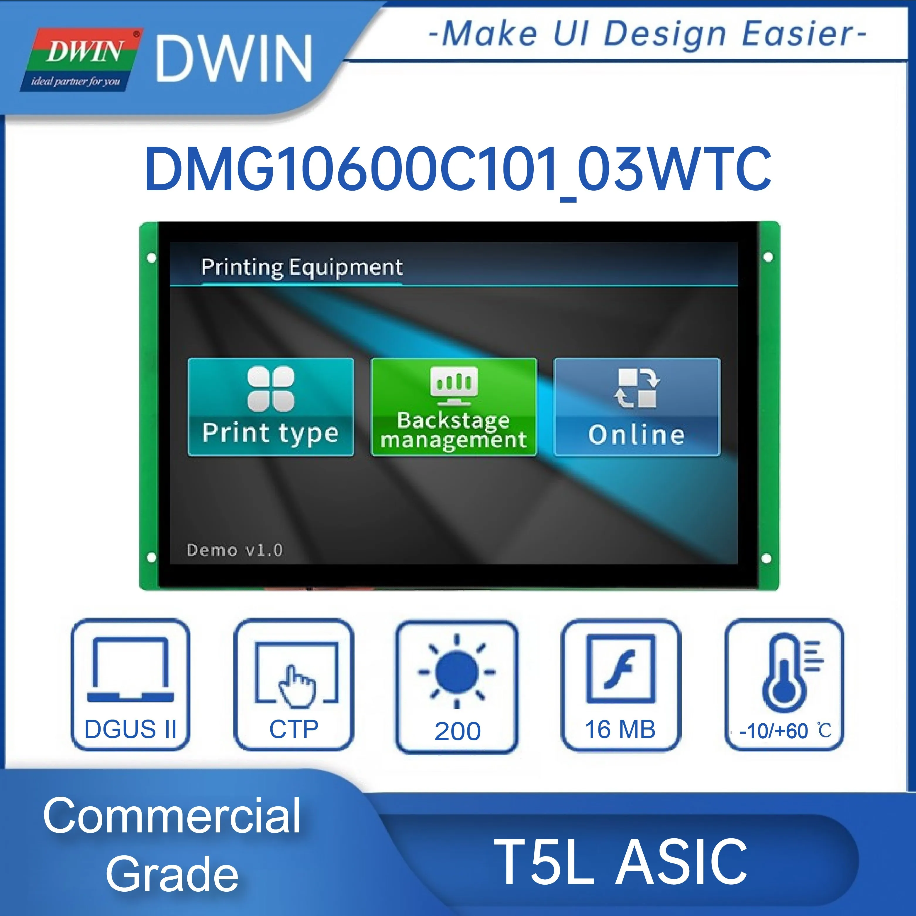 10.1 Inch 1024*600 Smart Screen HMI Display Touch Panel for Arduino STM32 ESP32 TFT IPS LCD TTL/RS232 DMG10600C101_03W
