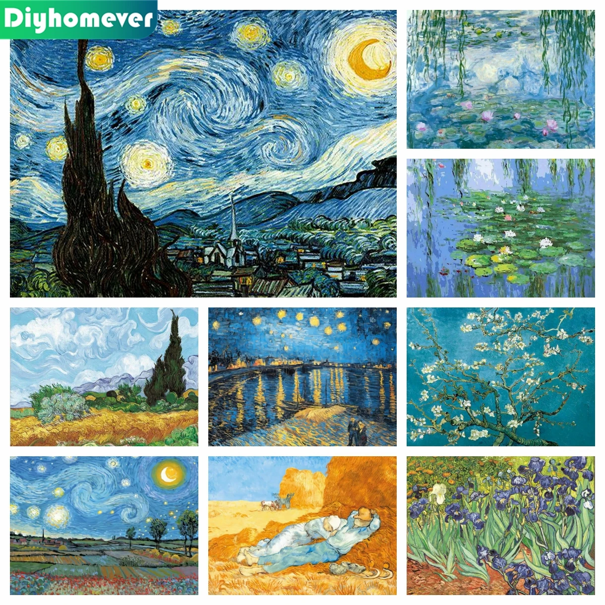Pintura al óleo de Van Gogh 5D DIY, mosaico bordado de noche estrellada, imagen de punto de cruz redondo, Cuadrado completo, decoración del hogar