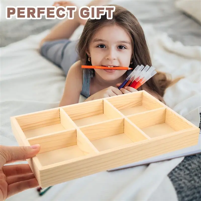 1PC Wooden Desk Pencil Storage Box 6-Grid Stationery Marker Pen Holder School Office Pen Stand Marker Pen Holder Pencil Display 6
