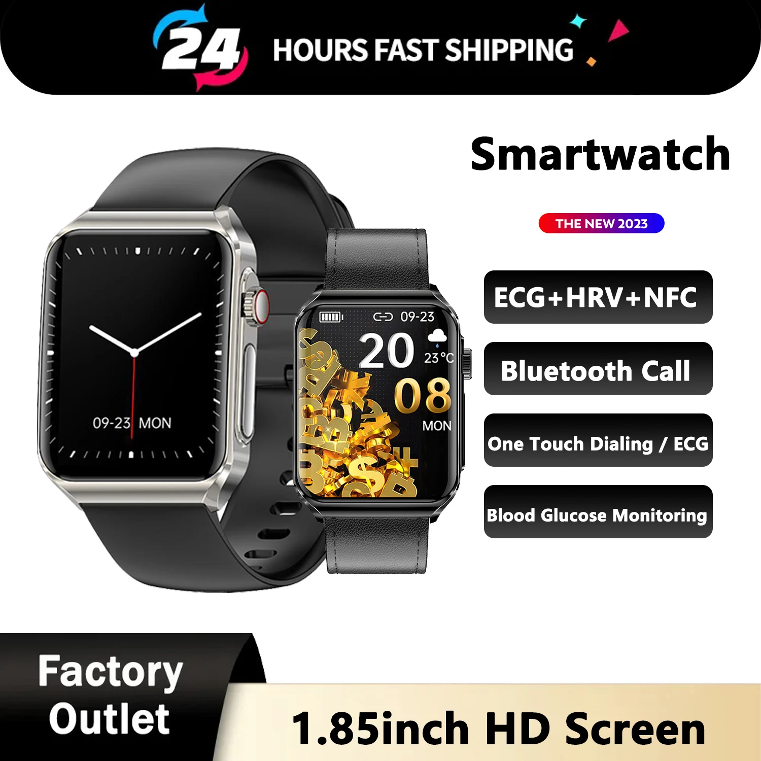 

New Bluetooth Call Smart Watch Men ECG TemperatureBlood Glucose AlMedical Health Monitoring 1.85inch Screen Sport Smartwatch