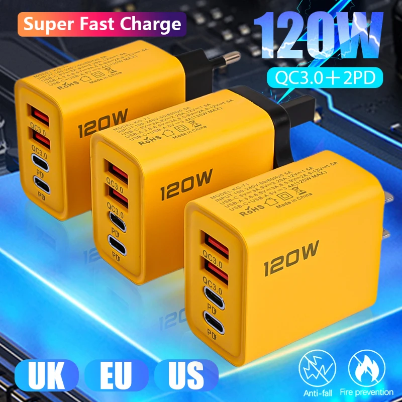 120W USB C PD Fast Charging Travel Charger Adapter