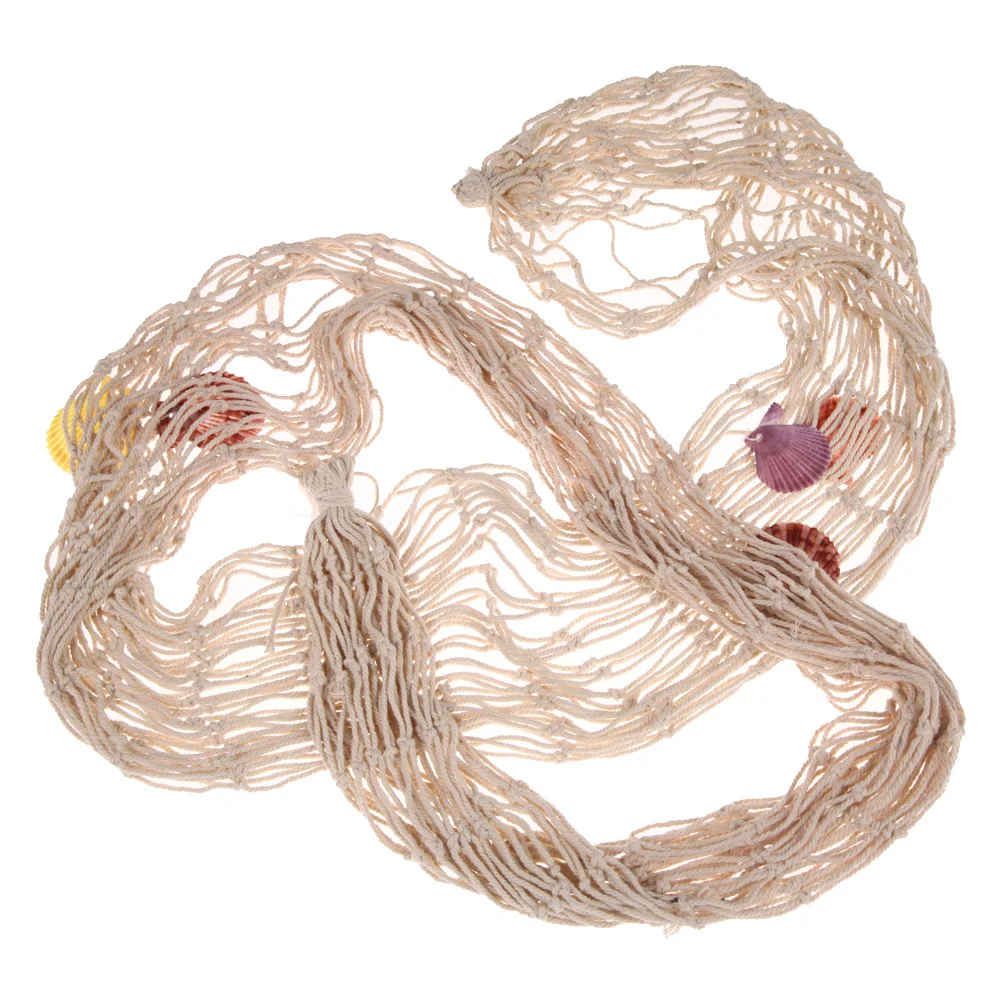 Nautical Cotton Fish Net Wall Decor with Shells for Home