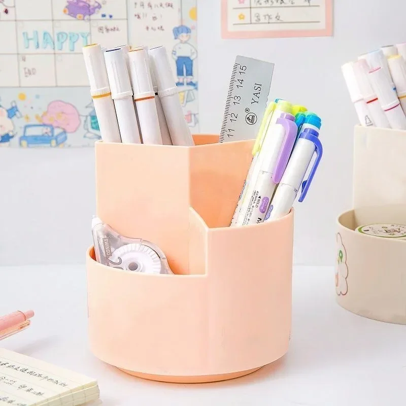 

360° Rotating Multifunctional Pen Holder 3 Grids Pencil Storage Box School Office Desktop Stationery Penbox Organizer Student