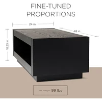 Large 2 Tier Contemporary Rectangle Wooden Center Coffee Table with Shelf Storage for Living Room in Refined Black Finish 2