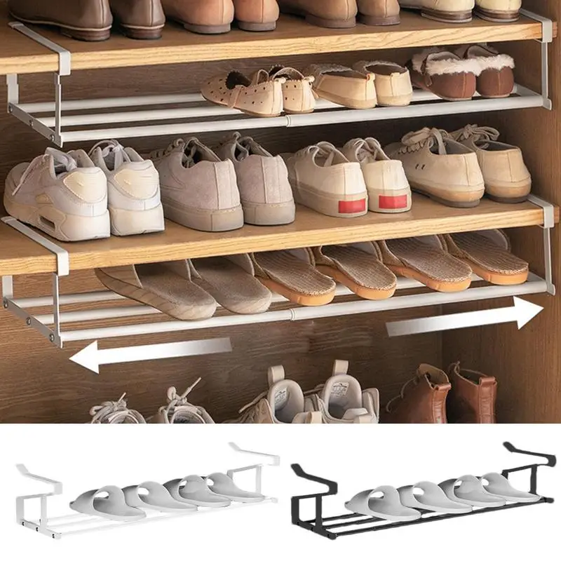 

Layered Shoe Rack Partition Clip On, Retractable Shoe Rack Tray Clip On Rack With Adjustable Partitions For Organizing Sneakers