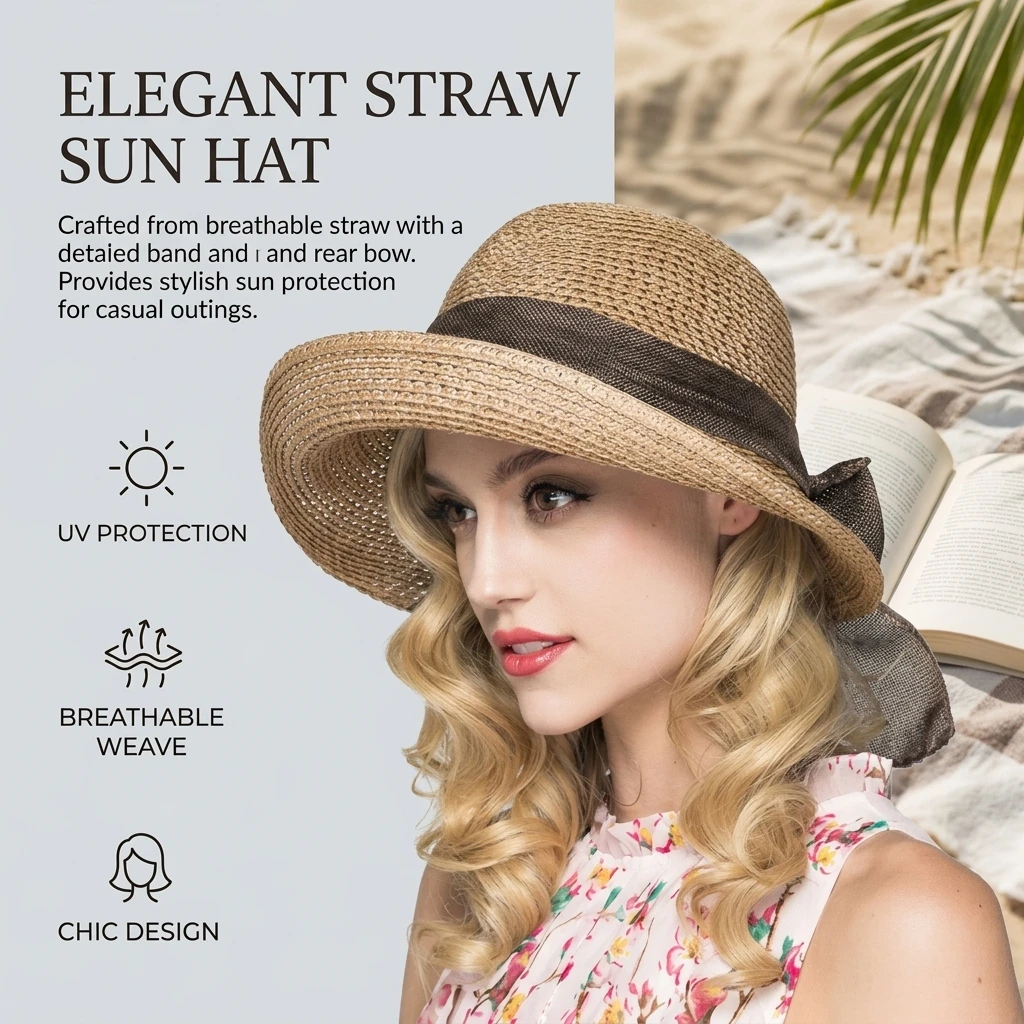 Women Foldable Straw Hat With Elegant Bow Sun Protection Wide Brim Beach Travel Outdoor Summer Casual Hat_voghion.com