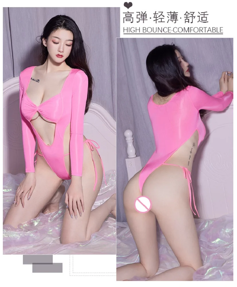

Woman Thin Skinny Bodysuits Cosplay Leotard High Cut Sexy Underwear Seductive One-Pieces Bandage Hollowed Out Lace-Up Jumpsuits