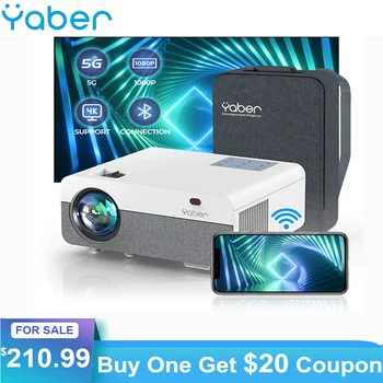 Yabber-Pro Y9 9800LM HD 프로젝터 5G 와이파이 블루투스 4K 비디오 프로젝터, 홈 시어터 프로젝터 혁신적인 발광 터치 버튼
