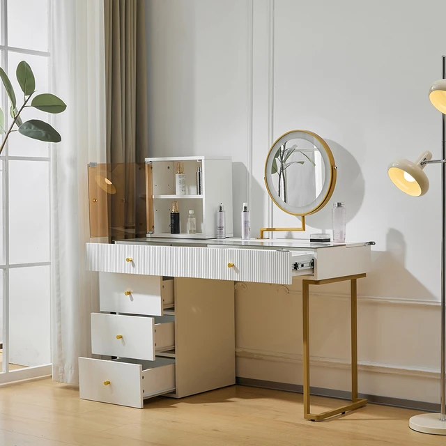 KOMHTOM LED Lighted Mirror Transparent Toughened Glass Tabletop Set