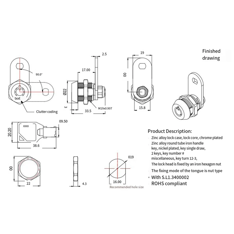 Porta mecânica e armário Lock, Tubular Cam Lock, Zinc Alloy, Storage Door Security, File Drawer Cabinet