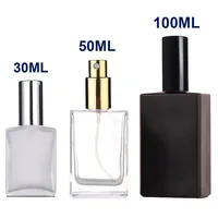 1X 3X Glass Perfume Spray Bottle 15ml 30ml 50ml 100ml Essential Oils Perfume Clear Frosted Black Bottle Atomizer Refillable Flat