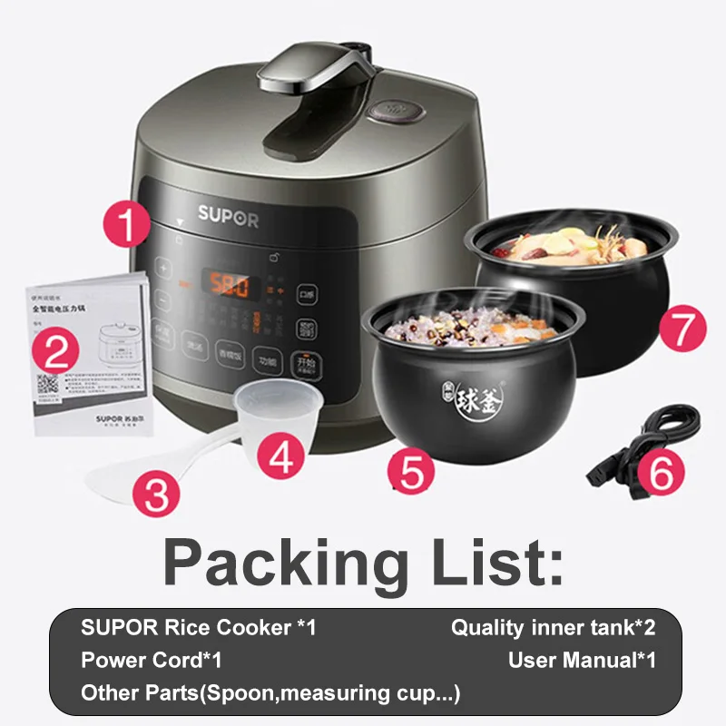SUPOR Electric Pressure Cooker 3L Double Liner Rice Cooker Multifunctional Portable High Quality Household Kitchen Appliances
