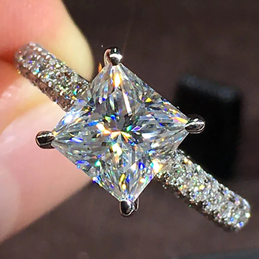 

18K Au750 Gold 1 2 3 4 5 Carat Women Ring Moissanite Diamonds Princess Square Wedding Party Engagement Anniversary Ring Trendy