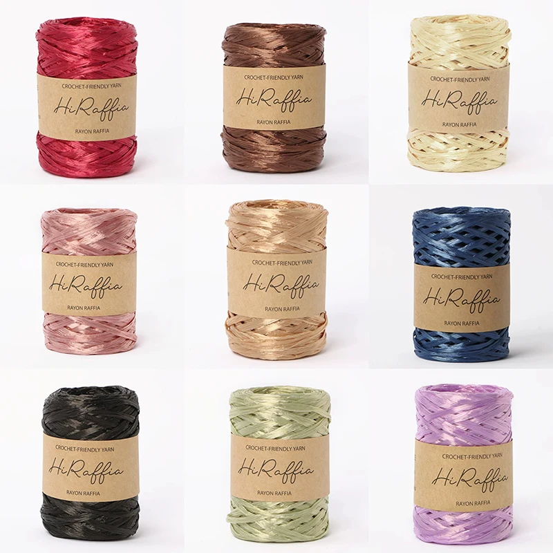 80M Metallic Shiny Natural Raffia Straw Yarn For Hand-knitted Crochet Grass Paper Hat HandBag Cushion Baskets Thread Summer DIY 6