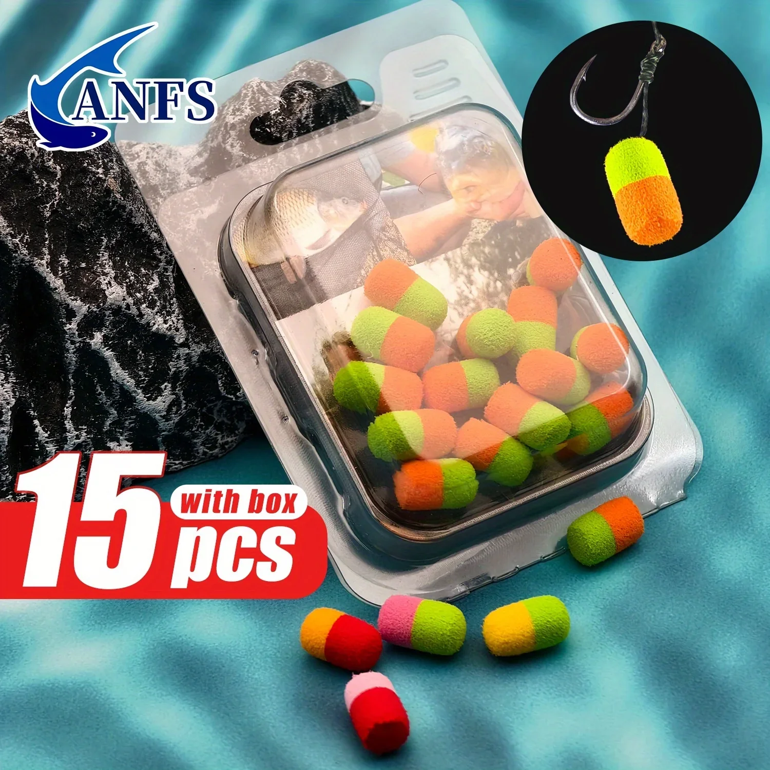 Boilies pop-up double couleur ANFS 15 pièces - appâts flottants pour pêche carpe au hair rig