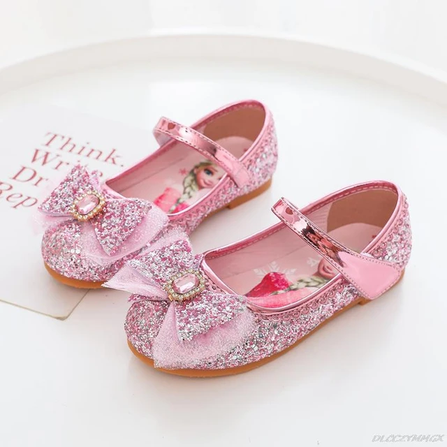 Zapatos De Princesa Elsa Tacón Alto Para Niños Niña Crystal Congelados Para