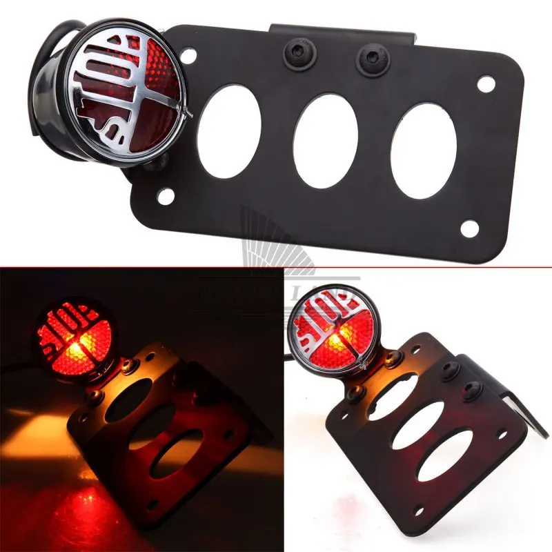 

Auto LED STOP Side Mount Integrated License Number Plate Bracket Tail Light Brake Light Black For Bobber Choppers Sportster XL