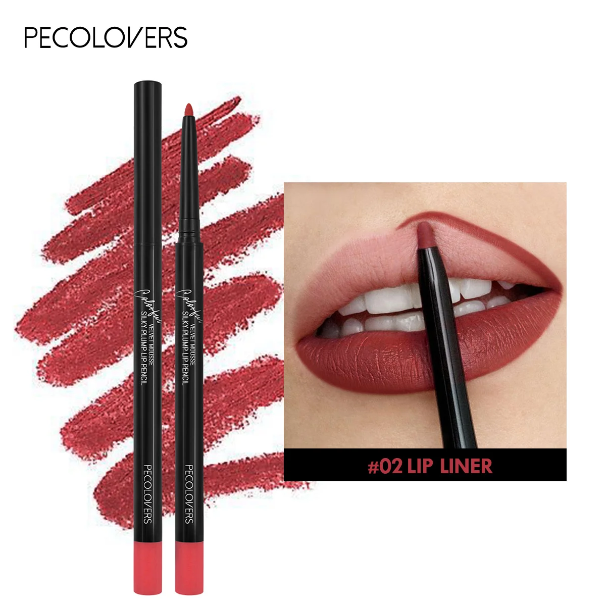 Wasserfester, matter Lipliner-Stift, roter Konturen-Lippenstift, langanhaltend, antihaftbeschichteter Becher, feuchtigkeitsspendendes Lippen-Make-up, 12 Farben_voghion.com