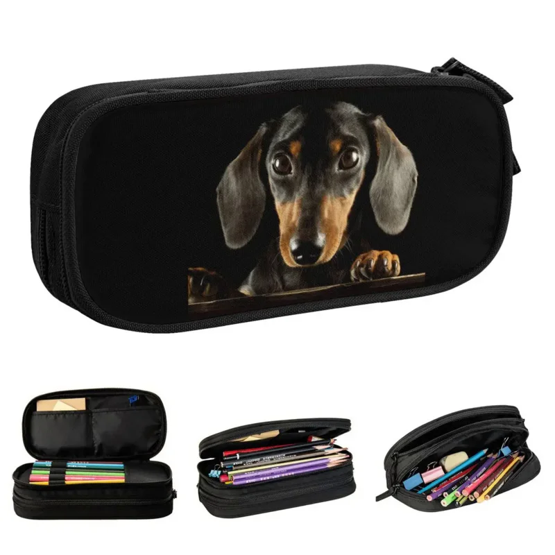 

Dachshund Dog Photo Portrait Pencil Cases Pets Animal Pencilcases Pen Box Big Capacity Bag School Supplies Gifts Stationery