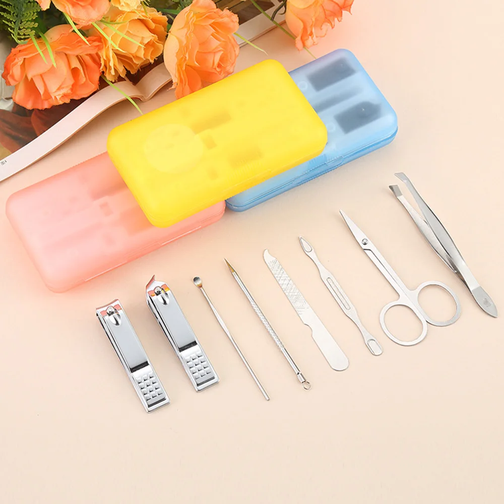 Nail Set 8 Pieces Stainless Steel With Coloful Plastic Box For Personal Nail Beauty