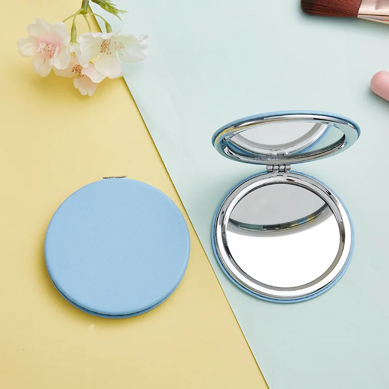 Mini PU Makeup Mirror Magnify Foldable Double Pocket Small Makeup Mirror Travel Beauty Cosmetic Tool