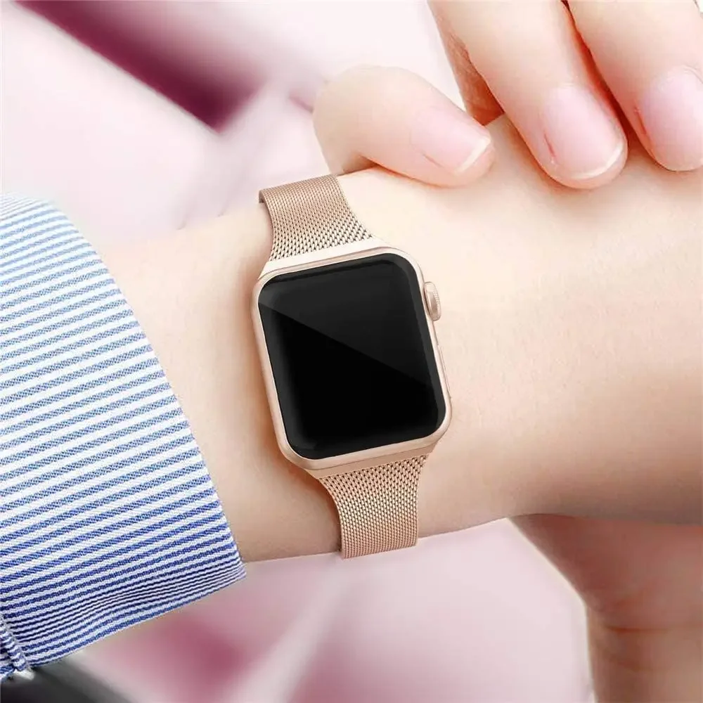 Slim Bracelet Metal Band for Apple Watch 8 7 6 SE 5 4 3 38 40 41 45 49MM Ultra Stainless Steel Milanese Strap for iwatch 42 44MM