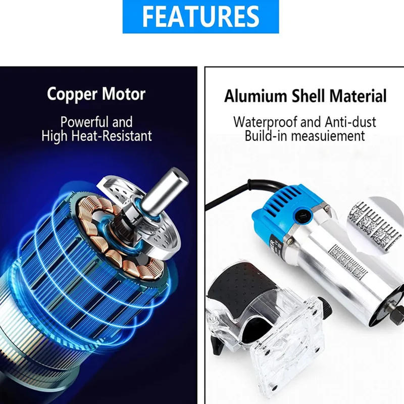 800W Electric Wood Router Woodworking Electric Trimmer Wood Milling Machine Power Carpentry Tools With 6.35mm Milling Cutter woodworking tools wood router
