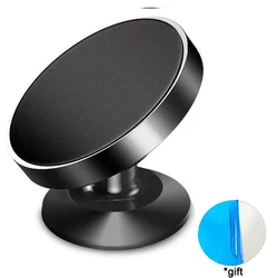 Universal Magnetic Car Phone Holder Stand - Round Mount and GPS Support (Black)