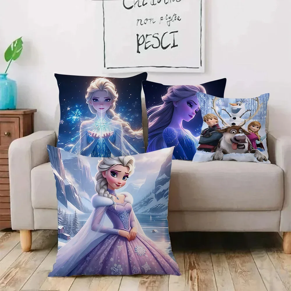 Cartoon Frozen Princess Elsa Pillow Covers Cartoon Sofa Decorative Home Double-sided Printing Short Plush Cute Cushion Cover
