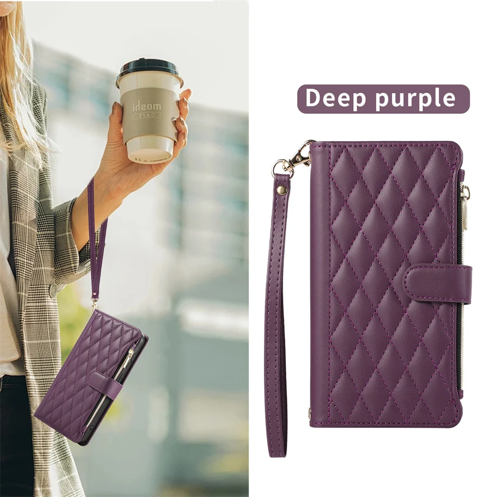 Crossbody Leather Necklace Rope Zipper Wallet Phone Case Cover