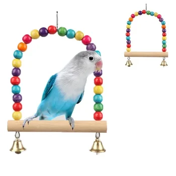 Pet Toy Bird Swing Toys Parrot Wooden Swing Stand Parrot Toy Bird Toy Pet Supplies accesorios para pájaros(S:12x15cm/ L:18*22cm) 1