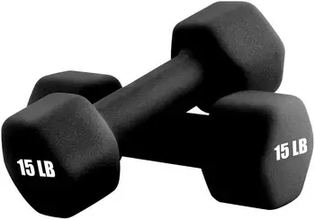 Set of 2 15 lb Dumbbells with Anti Slip Anti roll Shape (Black)