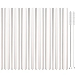 Eco-Friendly Reusable Stainless Steel Drinking Straw Set - 20-Piece High-Quality Metal Straws (Silver straight)
