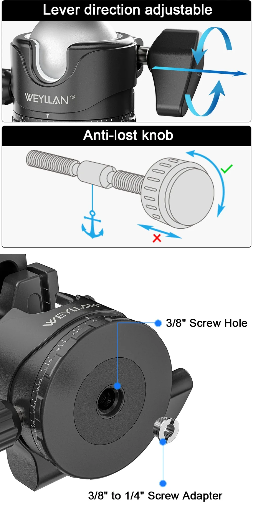 Tripod Ball Head EH46L Panorama Ballhead Mount Adapter U-Groove Low Gravity Cent