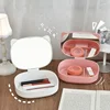 Portable 2 in 1 Folding Storage Box with Cosmetic Mirror Makeup Organizers Household Desktop Make Up Sundries Organization 1