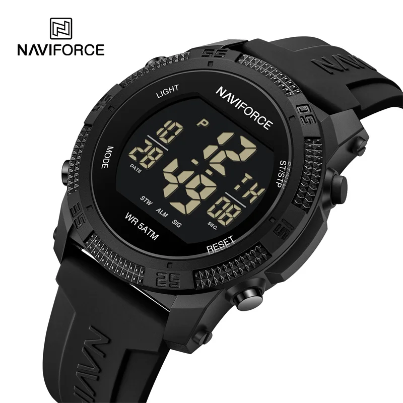 NAVIFORCE 남성용 LCD 디지털 시계, 방수 실리콘 스트랩, 전자 손목..