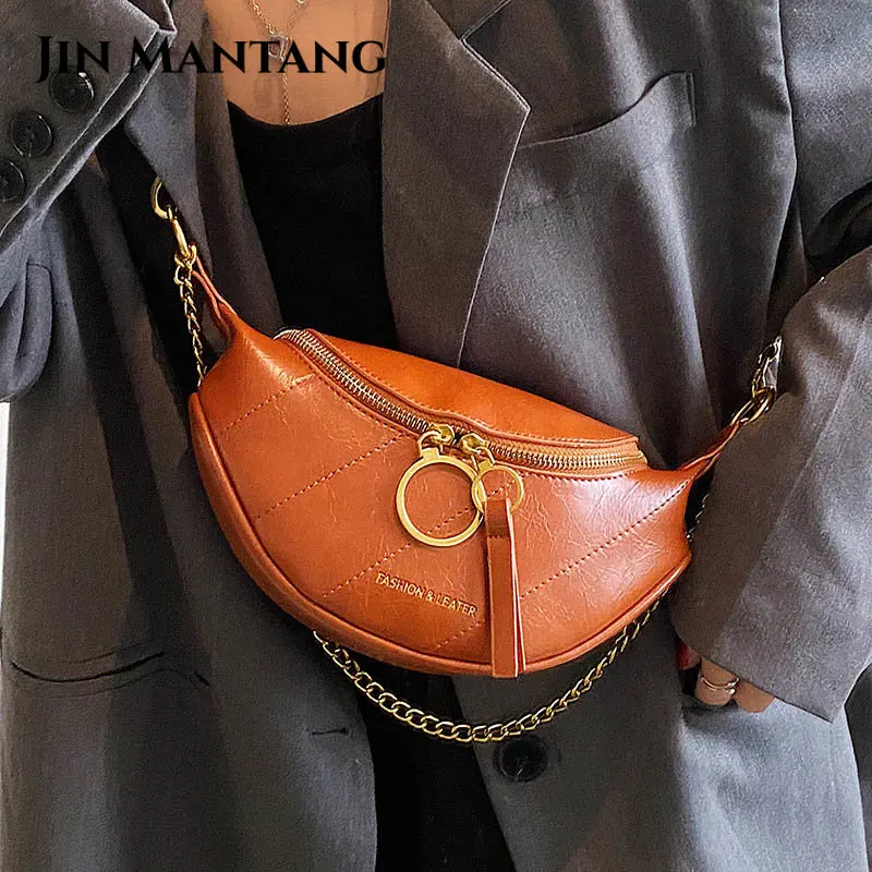 JIN MANTANG Brands Chain Waist Belt Bag for Women Leather Crossbody Chest  Bags Waist Bags Fashion Phone Purses Ladies Fanny Pack - AliExpress