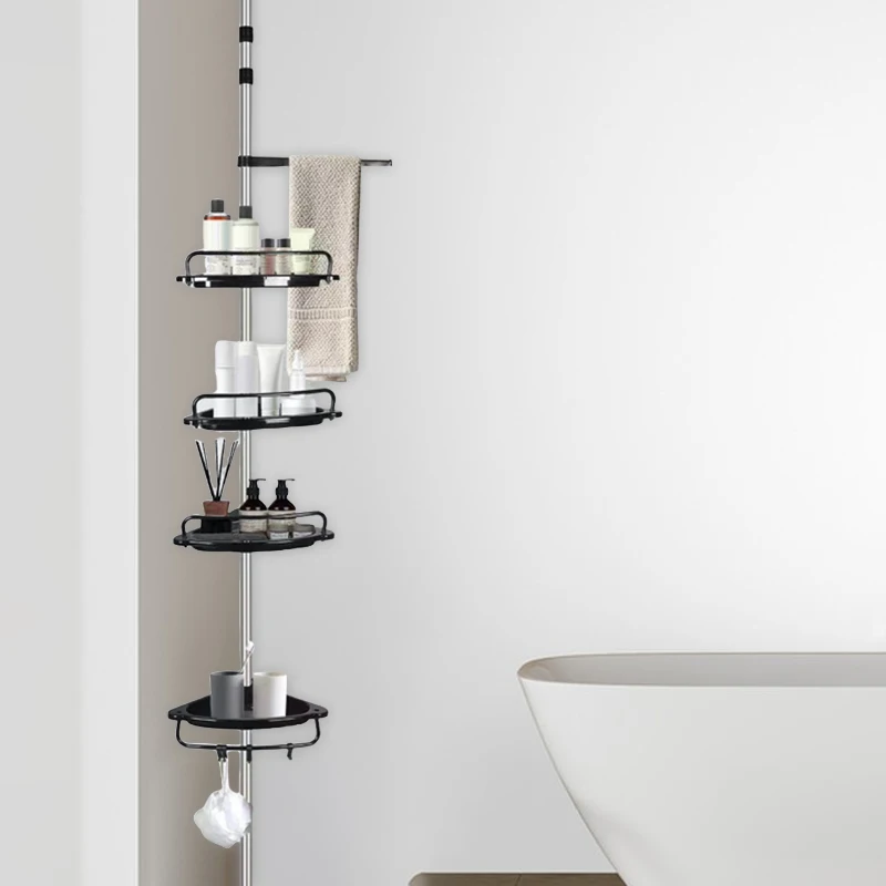 ชั้นวางของในห้องน้ำสแตนเลส 4 ชั้น ชั้นวางมุมห้องน้ำ ประหยัดพื้นที่ ไม่ต้องเจาะรู อุปกรณ์ห้องน้ำ 1