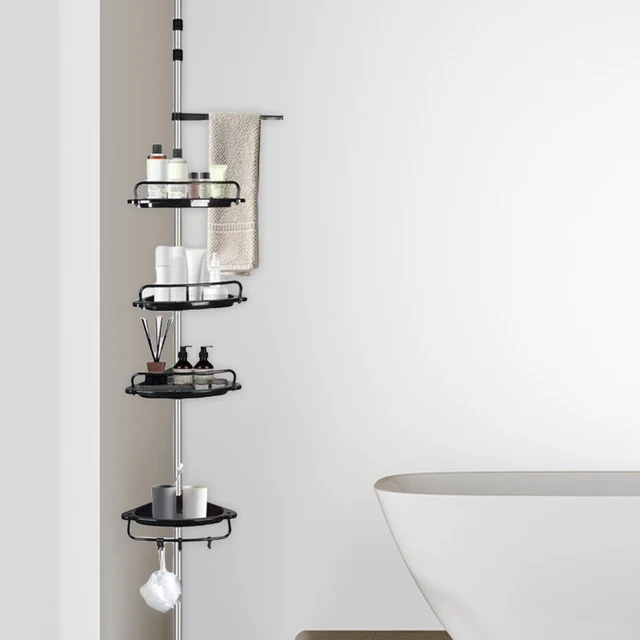 ชั้นวางของในห้องน้ำสแตนเลส 4 ชั้น ชั้นวางมุมห้องน้ำ ประหยัดพื้นที่ ไม่ต้องเจาะรู อุปกรณ์ห้องน้ำ 1