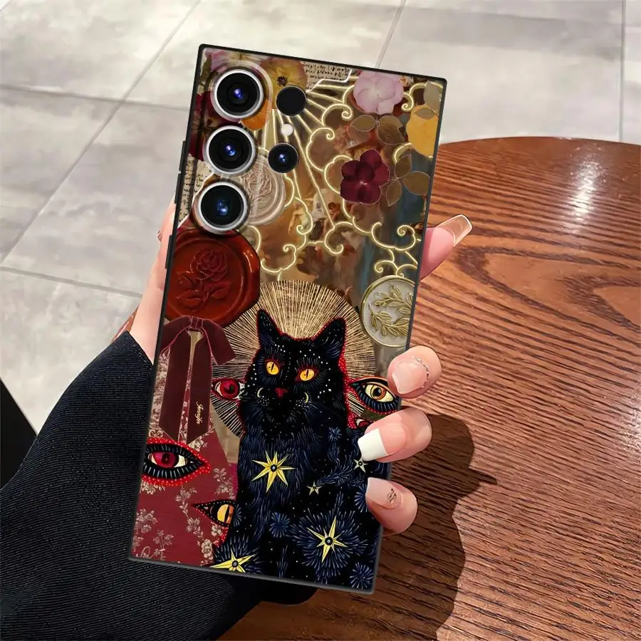 Black Soft Phone Cover Case with Cartoon Cat Design