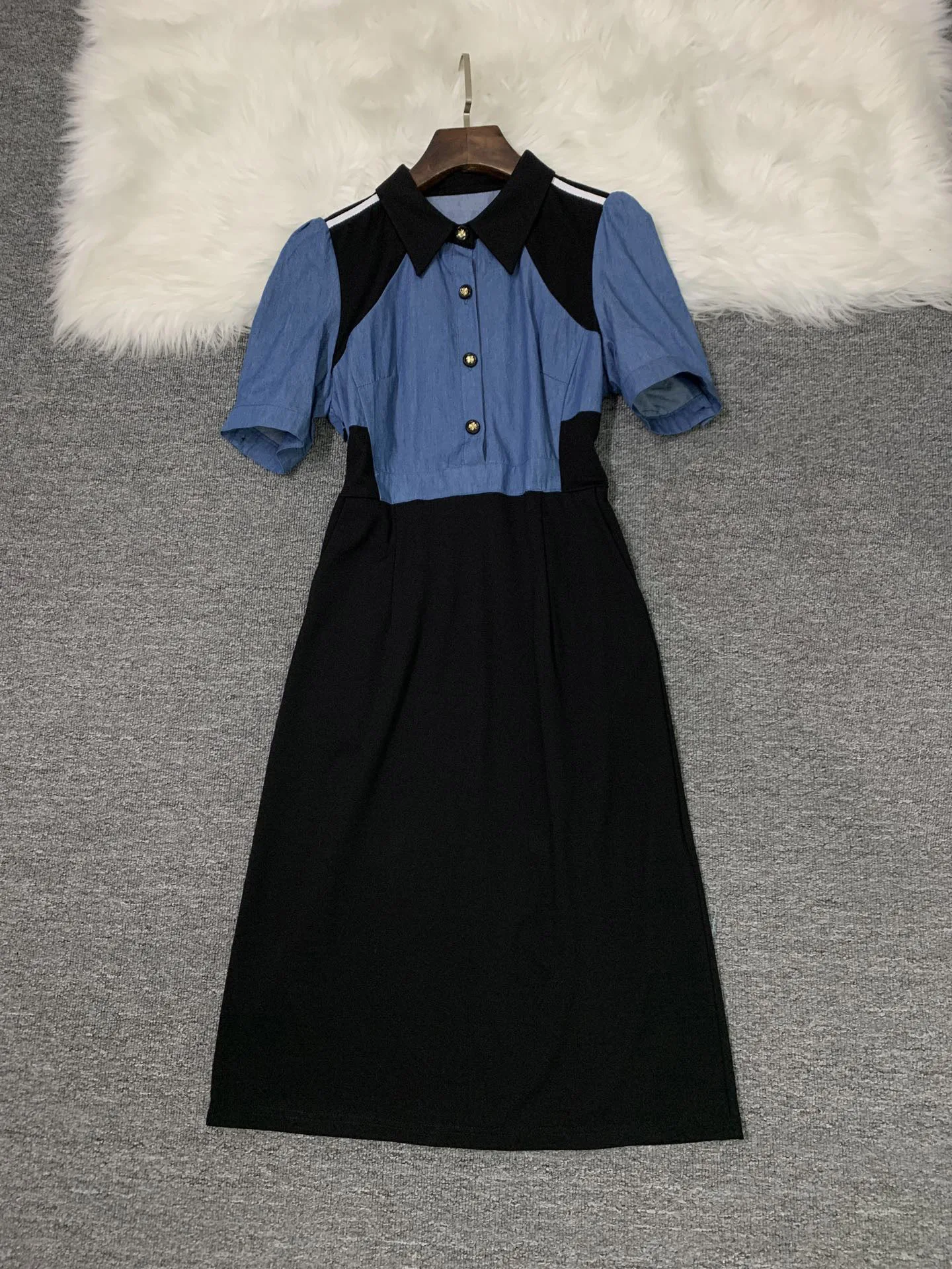 

New women's clothing for spring and summer 2023 Contrast Color Denim Patchwork Retro Waist Dress 0430