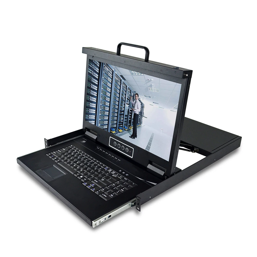 

Factory Price Supply 1920 x 1080 Superior Video KVM Console 18.5" FHD Widescreen 8 Port DVI KVM Console