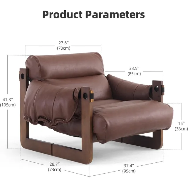 Vintage Solid Wood Leather Lounge Chair 2