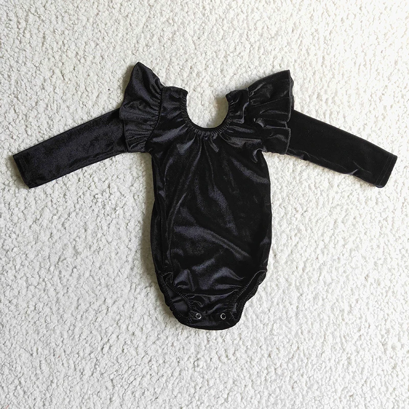 Newborn Black Velvet Bubble Long Sleeve Ruffle Romper Baby Girl