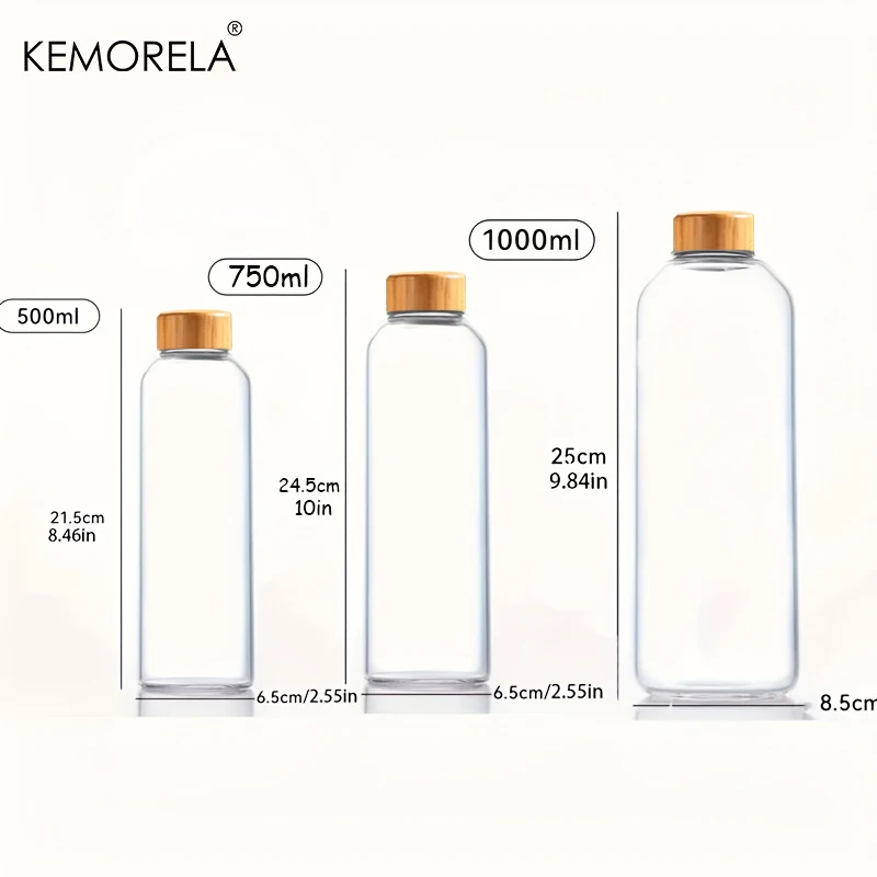 Eco-Friendly Borosilicate Glass Bottle with Bamboo Lid - Reusable, Leak-Proof, and Heat-Resistant for Travel and Beverage Storage