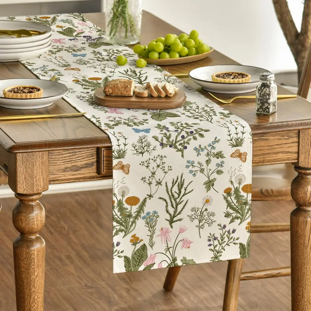 Description Picture 6 of item1pc 35x185cm Wildflowers Table Runner,Kitchen Dining Table Decoration for Home Party,Indoor Outdoor Dinner Party Decor