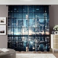 2pcs, spring summer Curtains New York City Landscape and Skyscraper Architecture Prints Yarn Curtains Polyester Easy Install 2