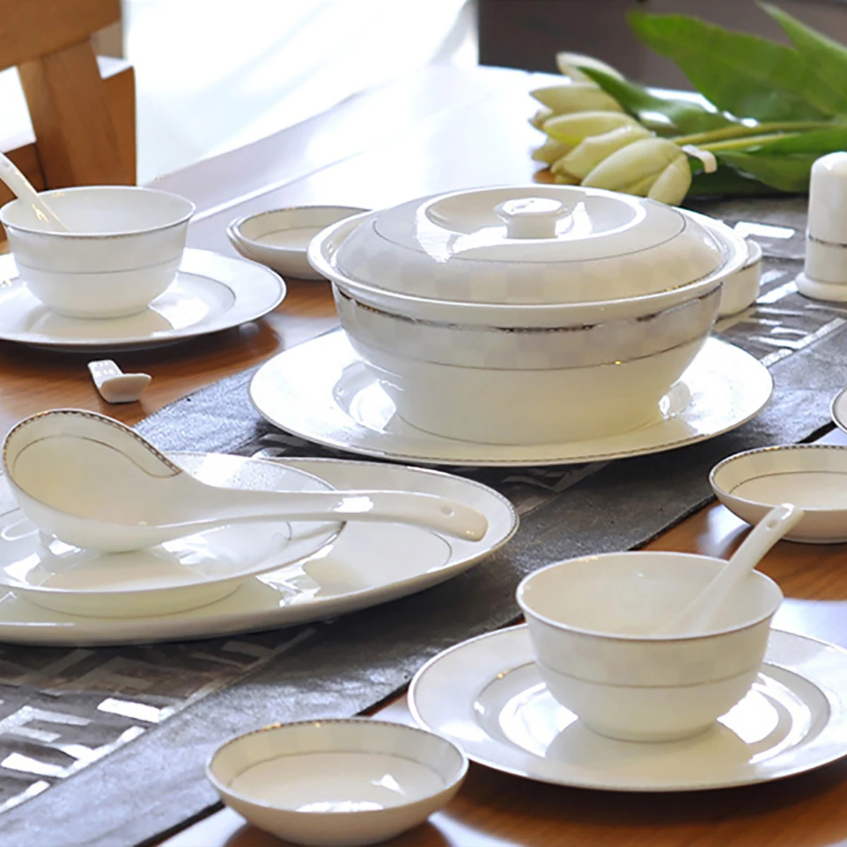 Jingdezhen 본 차이나 식기 세트, 가정용 경량 럭셔리 그릇 및 접시 그릇 젓가락, 한국 고급|그릇| - AliExpress